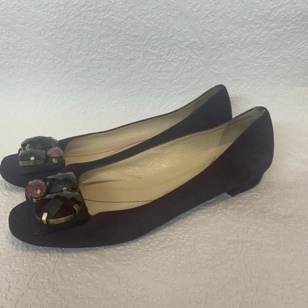 Kate Spade Purple Low Block Heel Rhineston‎ Ballerina Flats Women 9B Italy